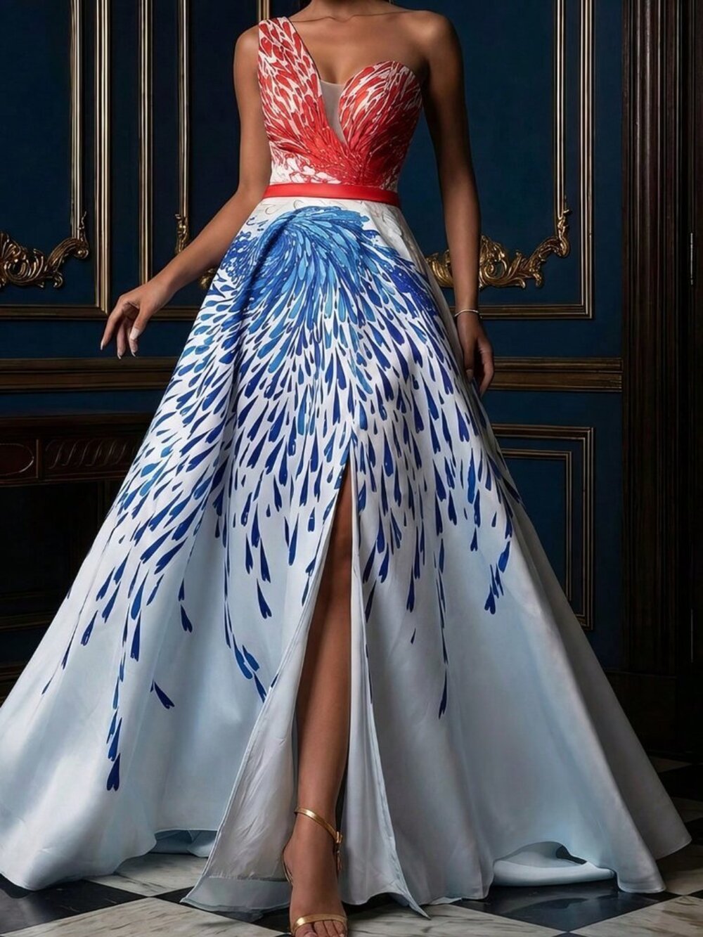 Baby Blue Elegant Women's Sleeveless Dress with Asymmetric Neckline and Slit - Picture 7 of 7